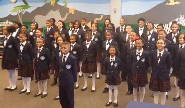 kids choir singing Pharrell's song Happy